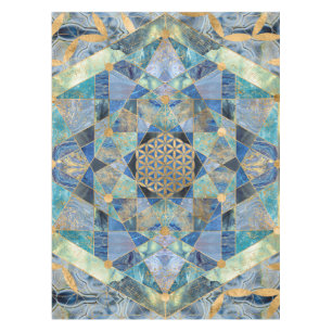 Toalha De Mesa Flor da Vida em Ornamento Sagrado de Mármore Geomé