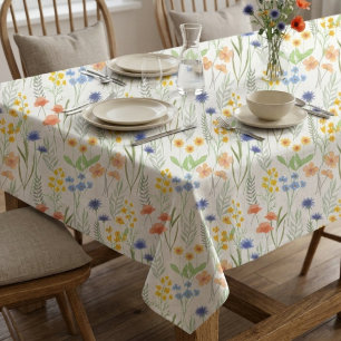 Toalha De Mesa Flor de Campo Amarela Laranja Azul Aquarela