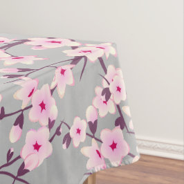 Toalha De Mesa Flor de Cerejeira Rosa Cinza Floral
