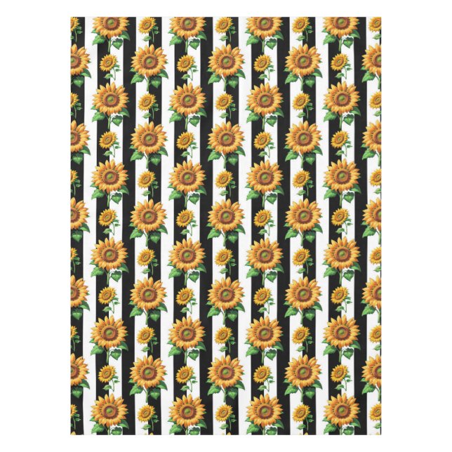 Toalha De Mesa Flor de girassol Black Stripes brancas (Frente)