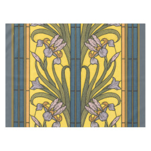 Toalha De Mesa Flor de Íris Art Nouveau Vitral Azul Dourado