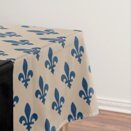 Toalha De Mesa Flor de Lis, Azul Marinho em Bege, Real, Seu Nome