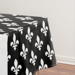 Toalha De Mesa Flor de Lis, Branco sobre Preto, Branco, Seu Nome