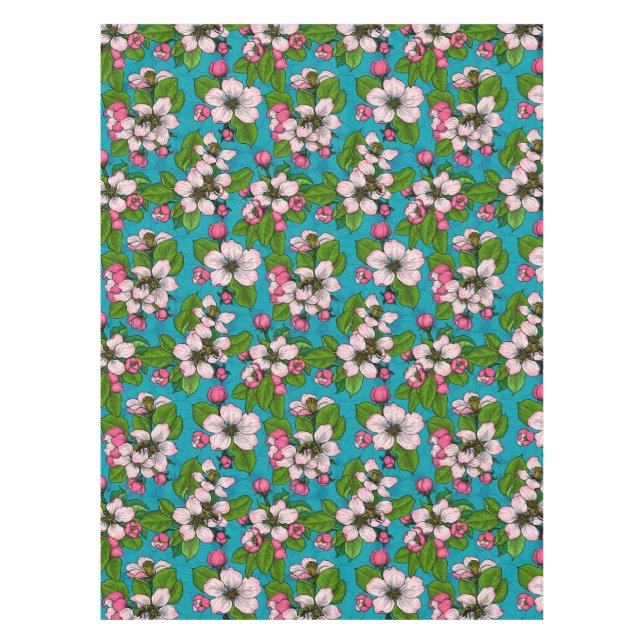 Toalha De Mesa Flor de maçã em turquesa (Frente)