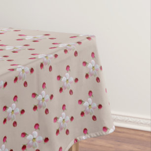 Toalha De Mesa Flor de maçã rosa e branca em bege sortudo