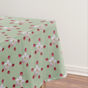 Toalha De Mesa Flor de Maçã Rosa e Branca em Verde Louro