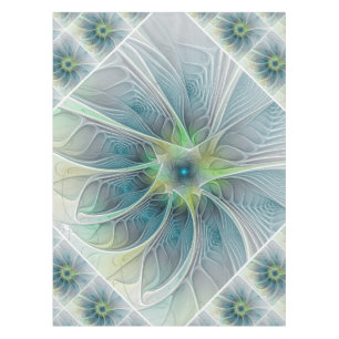 Toalha De Mesa Flor moderna do Fractal do verde azul da fantasia
