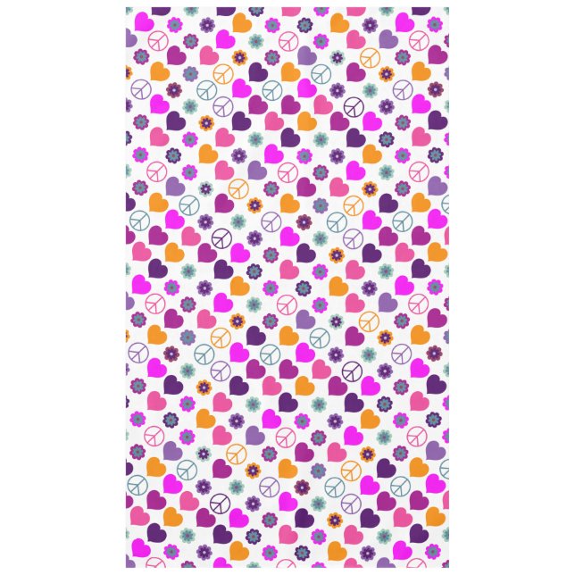 Toalha De Mesa Flor Power Heart Peace Pattern + seu backgr. (Frente)