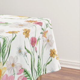 Toalha De Mesa Flor Selvagem de Aquarela Rosa Verde