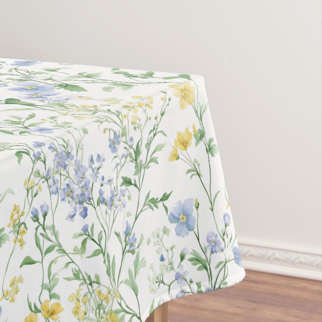 Toalha De Mesa Flor Silvestre Aquarela Azul (Posição Original)