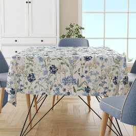 Toalha De Mesa Flor Silvestre Aquarela Azul
