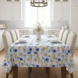 Toalha De Mesa Flor Silvestre Aquarela Azul
