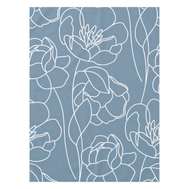 Toalha De Mesa Flor Silvestre Moderna Azul Branco (Frente)
