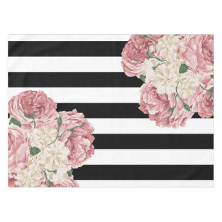 Toalha De Mesa Floral cor-de-rosa, preto, branco