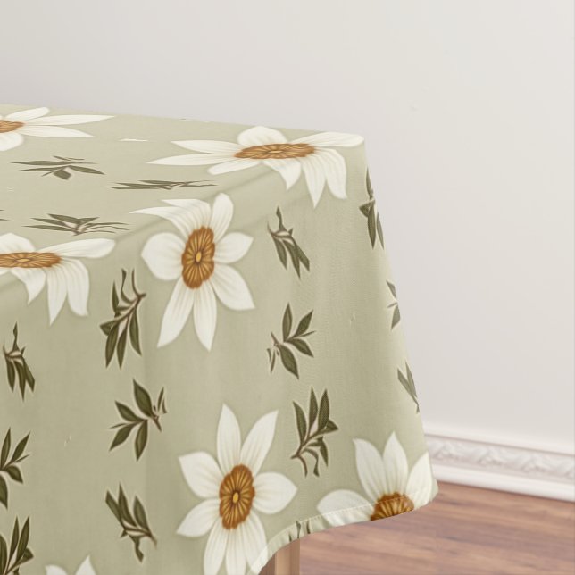 Toalha De Mesa Floral Decorativo em Branco e bege (Posição Original)