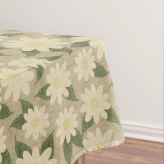 Toalha De Mesa Floral Margarida Vintage em Verde Salvia e Creme