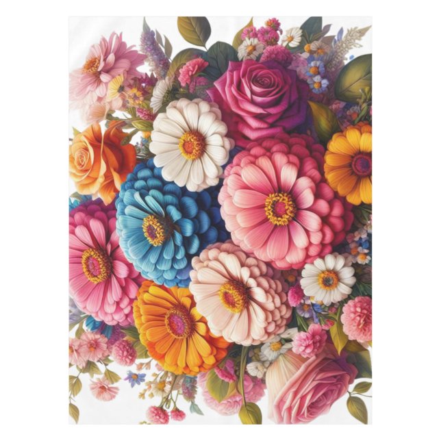 Toalha De Mesa Floral/Primavera Zinnia/Rosa (Frente)