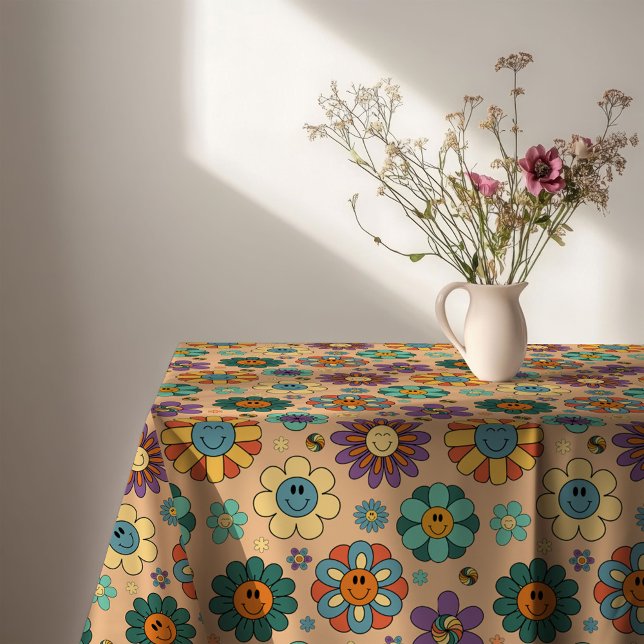 Toalha de Mesa Floral Retro Estilo Pastel dos Anos (Retro Floral Tablecloth 60s Pastel Style Accent)