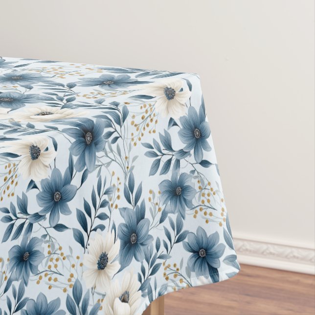 Toalha De Mesa Flores Azuis e Beige (Posição Original)