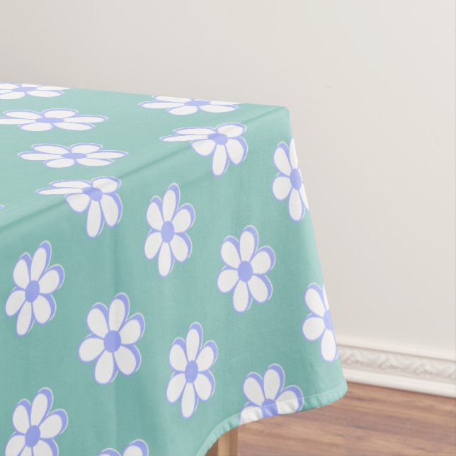 Toalha De Mesa Flores Azuis e Brancas Modernas em Teal Claro (Posição Original)