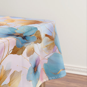 Toalha De Mesa Flores Azuis Eetéreas em Pastas Moles Tinta Álcool