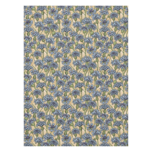 Toalha De Mesa Flores azuis, flores silvestres, amarelo-mel (Frente)