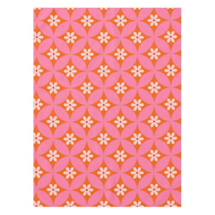 Toalha De Mesa Flores brancas no padrão dos círculos cor-de-rosa