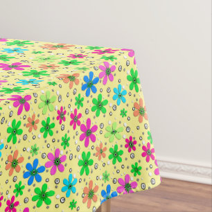 Toalha De Mesa Flores camomila multicoloridas brilhantes em amare
