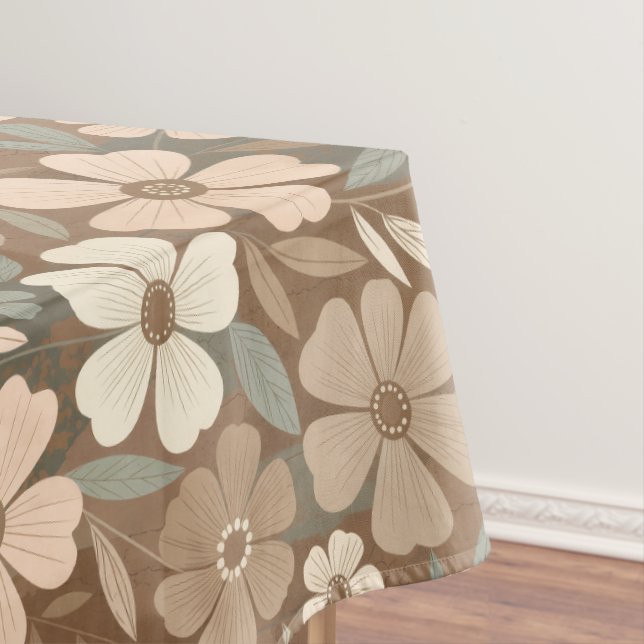 Toalha De Mesa Flores Contemporâneas Folk Desabrocham em Tons Ter (Posição Original)