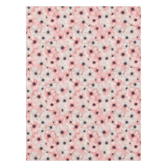 Toalha De Mesa Flores de Anêmona Rosa Suave e Branca (Frente)