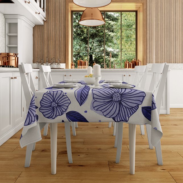 Toalha De Mesa Flores de aquarelas e de tinta - paleta azul (Criador carregado)