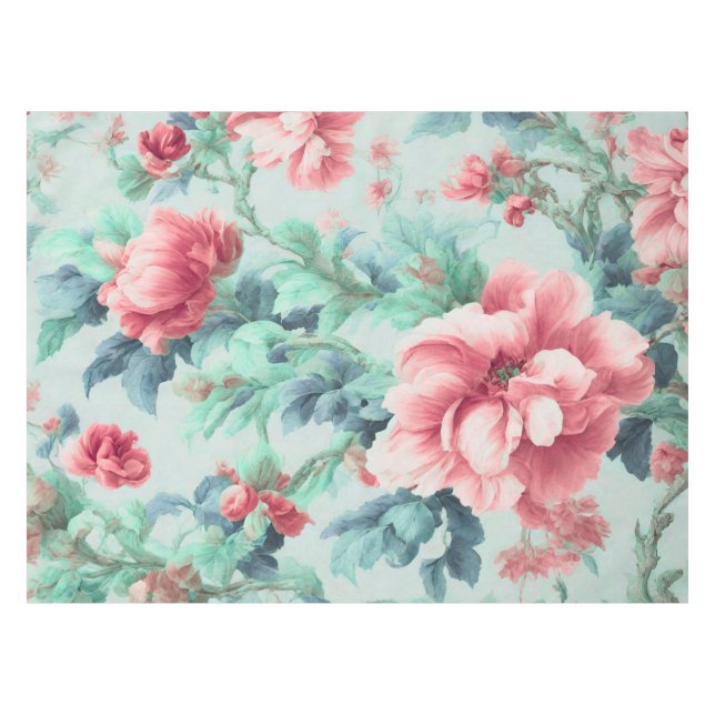 Toalha De Mesa Flores de Clarete Rosa, Excelentes, Folhas Azuis V (Frente (Horizontal))
