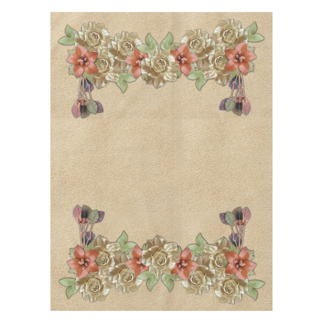 Toalha De Mesa Flores de couro em Cream Suede (Frente)