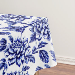 Toalha De Mesa Flores de Dália Azul e Branca Toile de Jouy