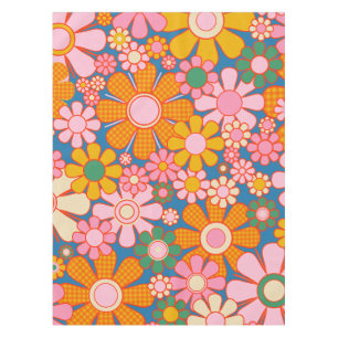 Toalha De Mesa Flores De Gingham De Jardim Retro Maximalistas