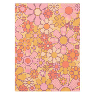 Toalha De Mesa Flores de Gingham do Jardim Retro 60s 70s