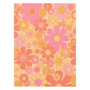 Toalha De Mesa Flores De Jardim Retro Amarelo-Rosa-Floral-Cor-de-