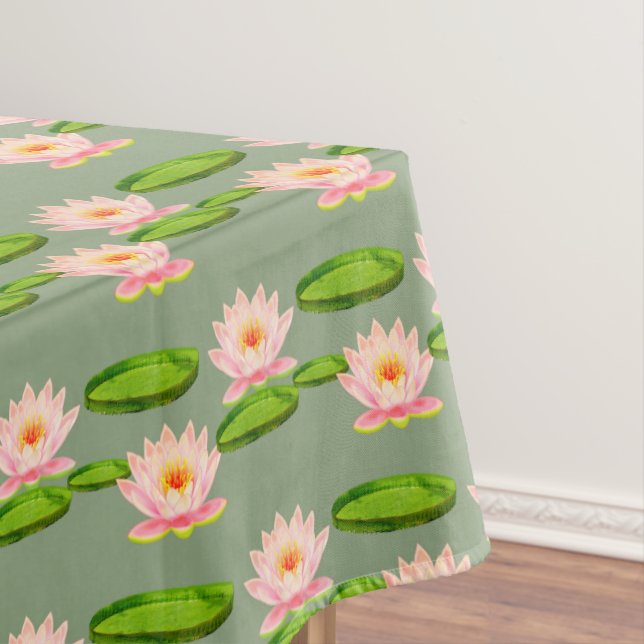 Toalha De Mesa Flores de Lótus Rosa & Almofadas de Lírio em Verde (Posição Original)