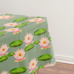 Toalha De Mesa Flores de Lotus Rosa e Lily Pads em Laurel Green