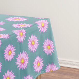 Toalha De Mesa Flores de Nenúfar Rosa sobre Azul Turquesa
