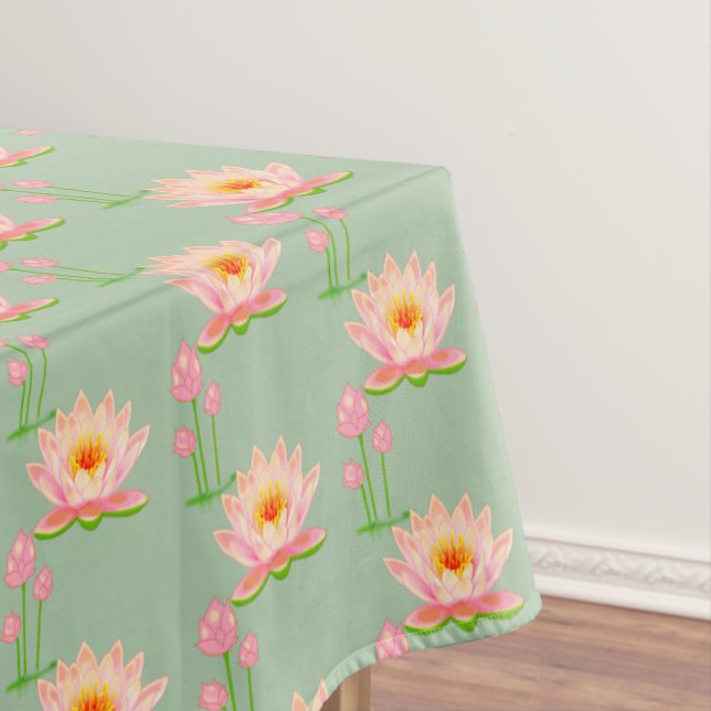 Toalha De Mesa Flores de Nenúfar Rosa sobre Verde Louro (Posição Original)