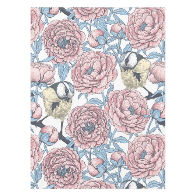 Toalha De Mesa Flores de pedras e aves (Frente)