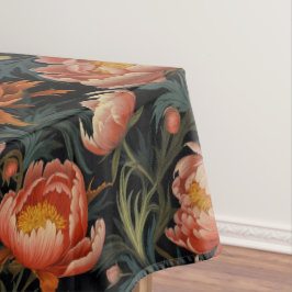 Toalha De Mesa Flores de Peônia Laranja Vibrante e Sombrias