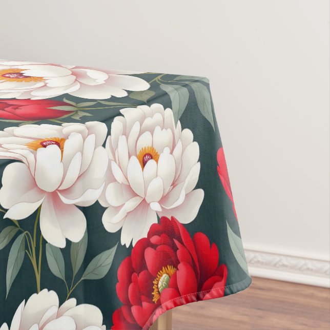 Toalha De Mesa Flores de peônia vermelhas e brancas (Posição Original)