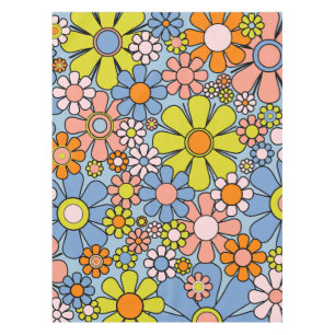 Toalha De Mesa Flores do Jardim de Retro 60s 70s Padrão Floral de