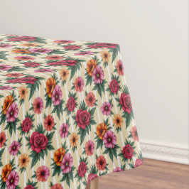 Toalha De Mesa Flores Douradas e Vermelhas Rosa em faixas de esta
