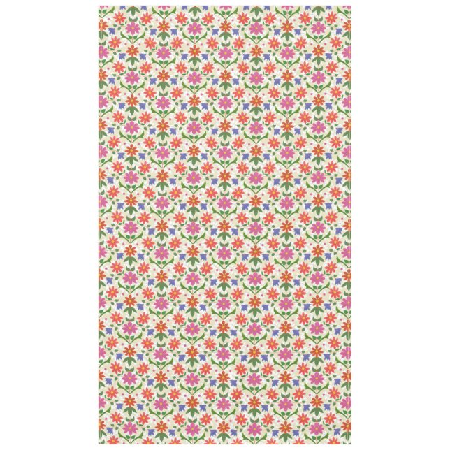 Toalha De Mesa Flores e Bolinhas em Ecru Tablecloth (Frente)
