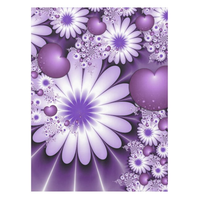 Toalha De Mesa Flores e Corações Abstratos Fractais em Amor (Frente)