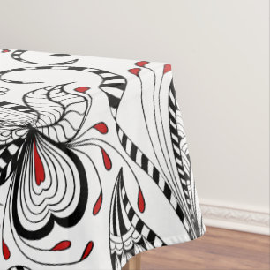 Toalha De Mesa Flores E Corações Pretos E Brancos Elegantes