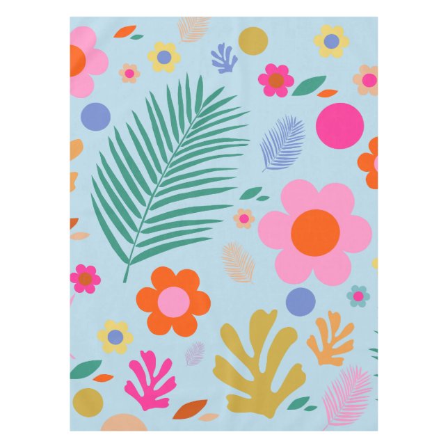 Toalha De Mesa Flores E Folhas 03 Azul E Rosa (Frente)